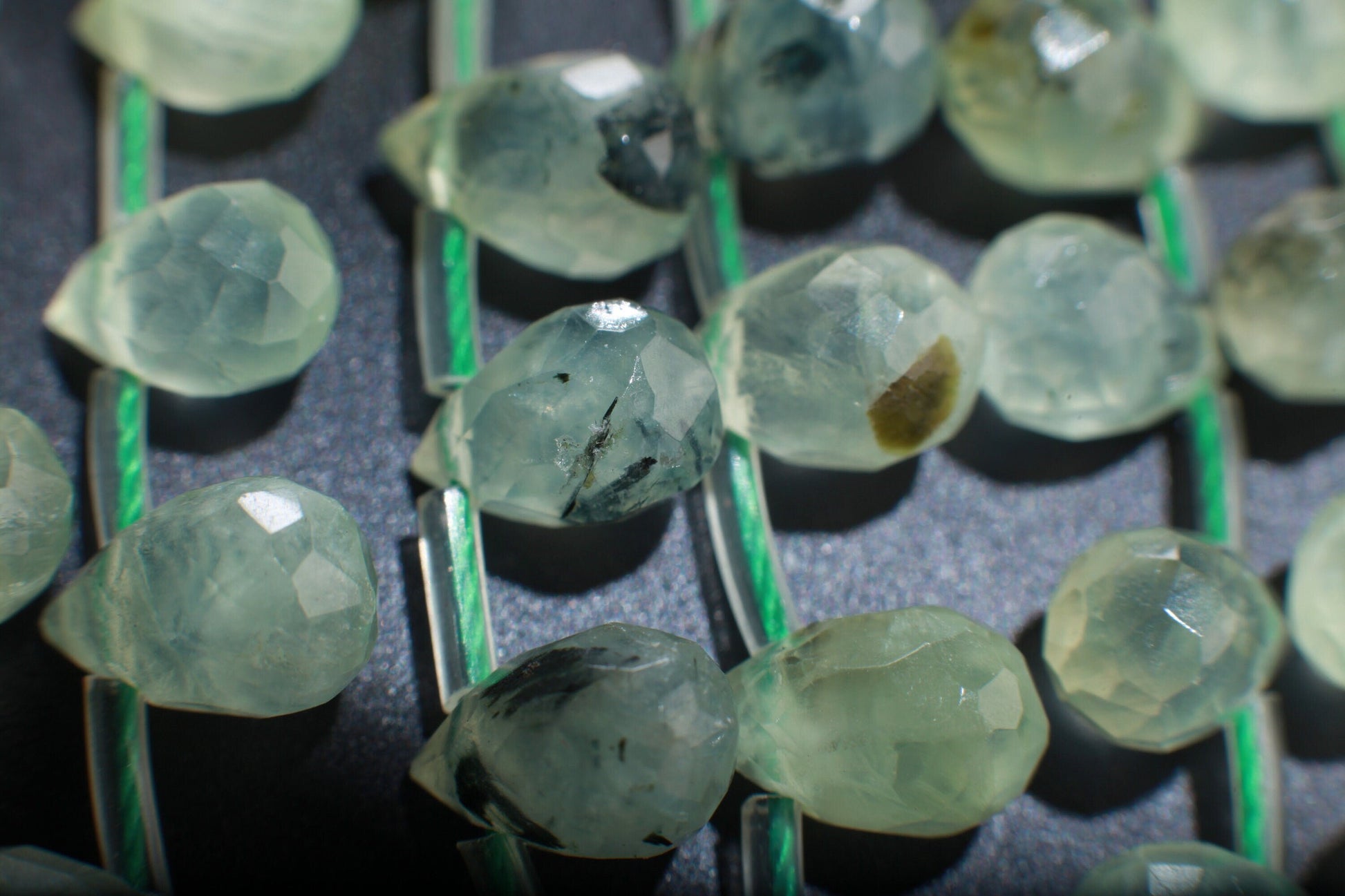 Natural Prehnite,Green Tourmalinated Quartz,Faceted Briolette Drops Shape 6x9mm Gemstones Side Drilled Beads 16&quot; Strands 44Pcs,Single/Bulk