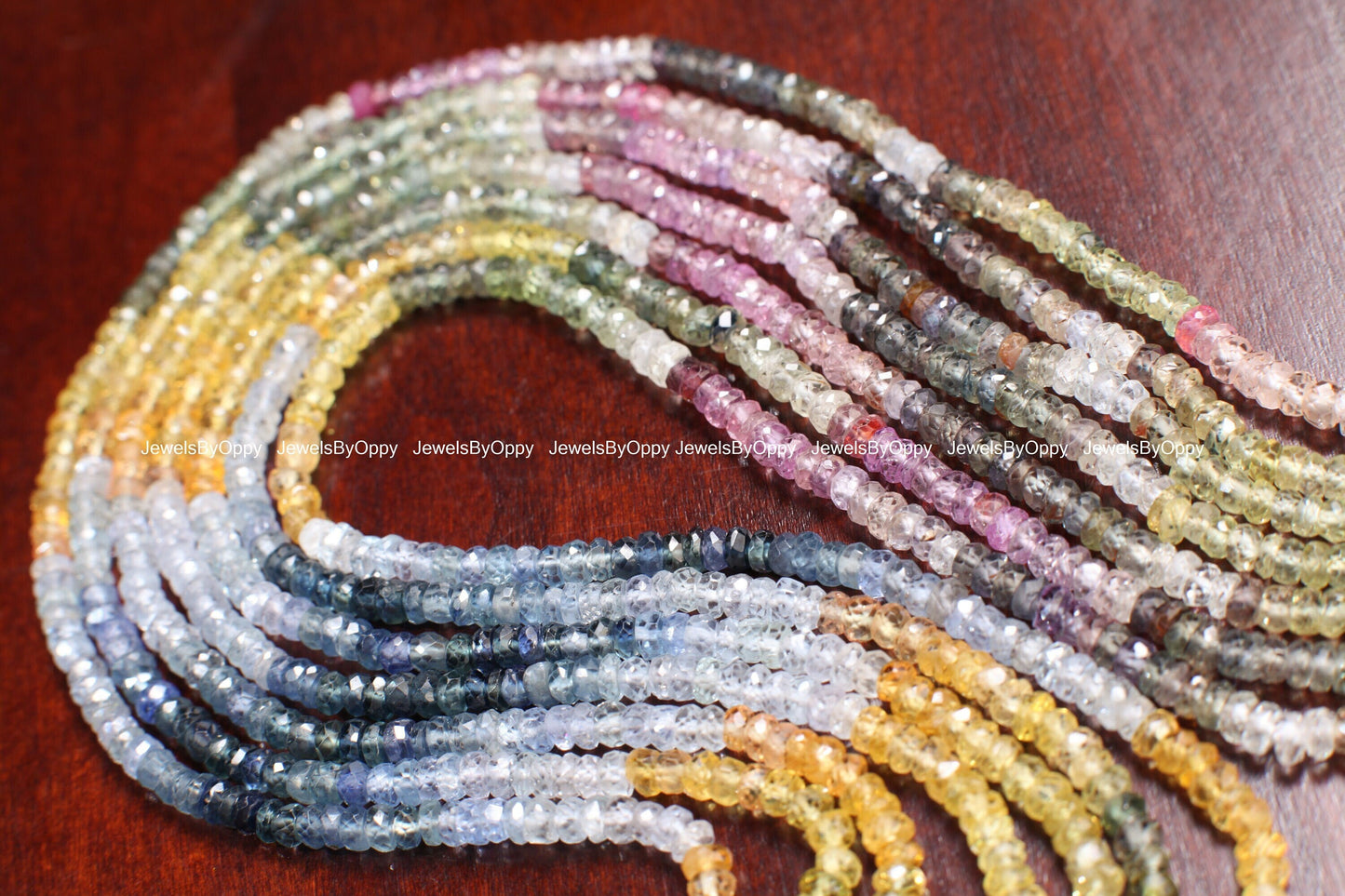 Natural Multi Sapphire Shaded Faceted 3.5mm Rondelle, sunset sapphire precious Gemstone Beads 15.5&quot; Strand