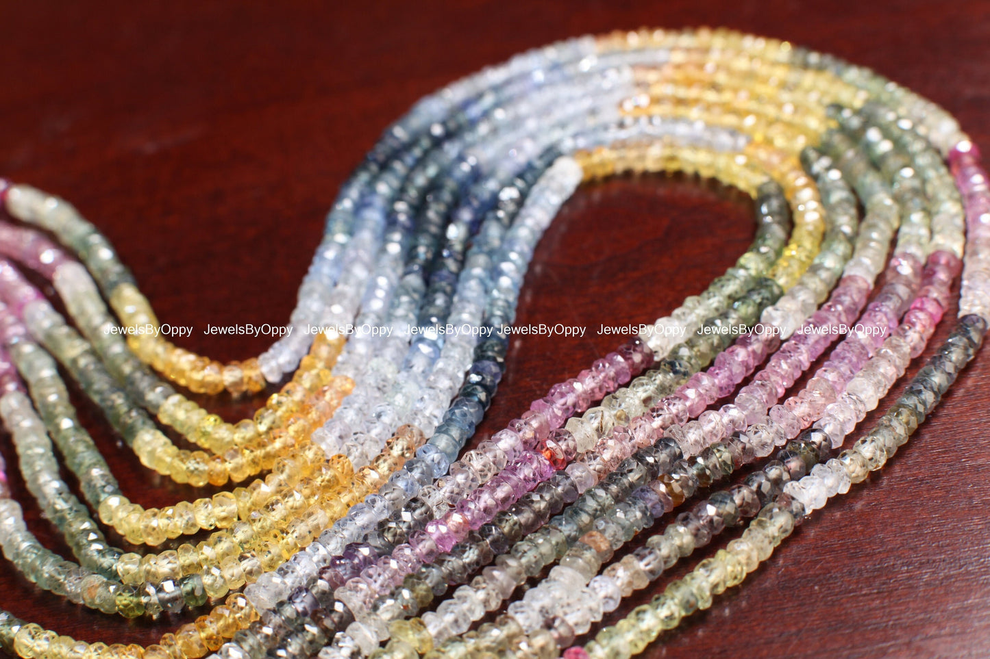 Natural Multi Sapphire Shaded Faceted 3.5mm Rondelle, sunset sapphire precious Gemstone Beads 15.5&quot; Strand