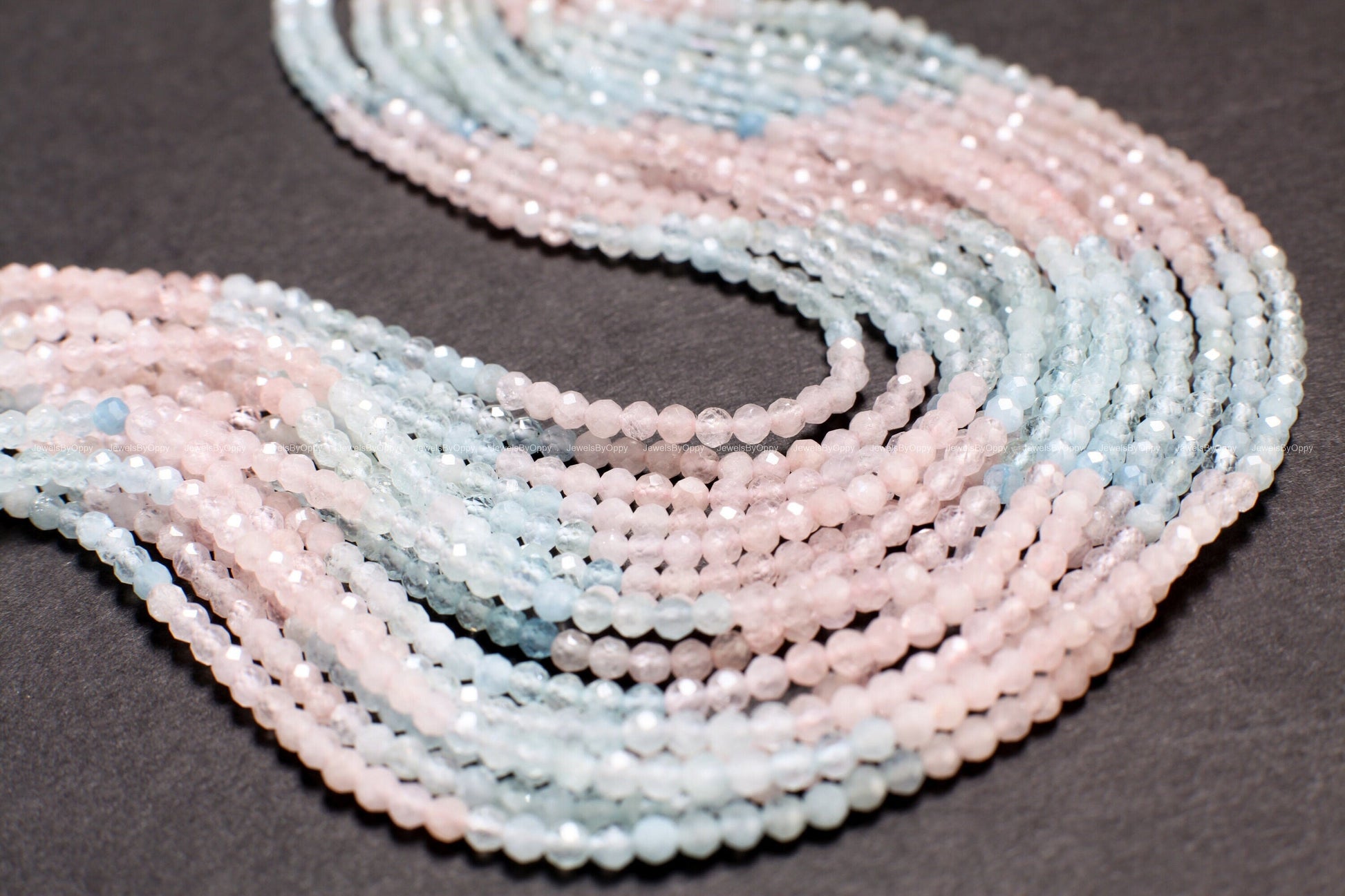 Multi Aquamarine, morganite Micro Faceted AAA Round 3mm, Jewelry Making Necklace, Bracelet, DIY Gemstone Beads 12.5&quot; Strand