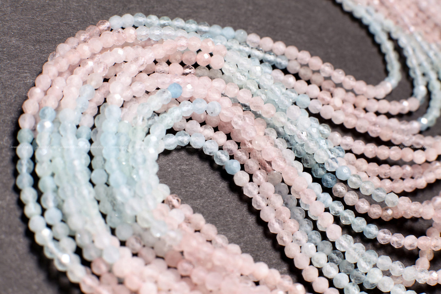 Multi Aquamarine, morganite Micro Faceted AAA Round 3mm, Jewelry Making Necklace, Bracelet, DIY Gemstone Beads 12.5" Strand