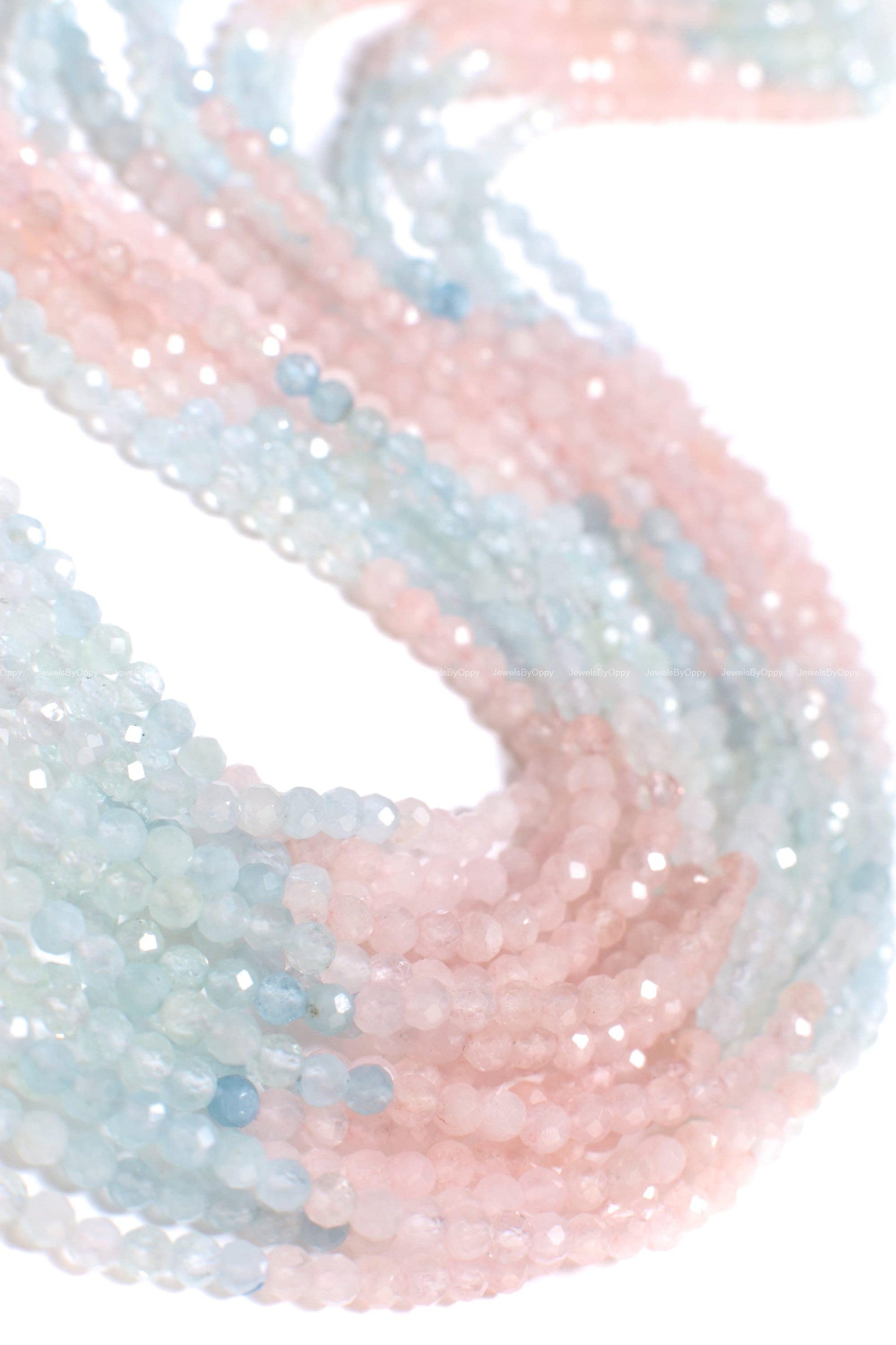 Multi Aquamarine, morganite Micro Faceted AAA Round 3mm, Jewelry Making Necklace, Bracelet, DIY Gemstone Beads 12.5&quot; Strand