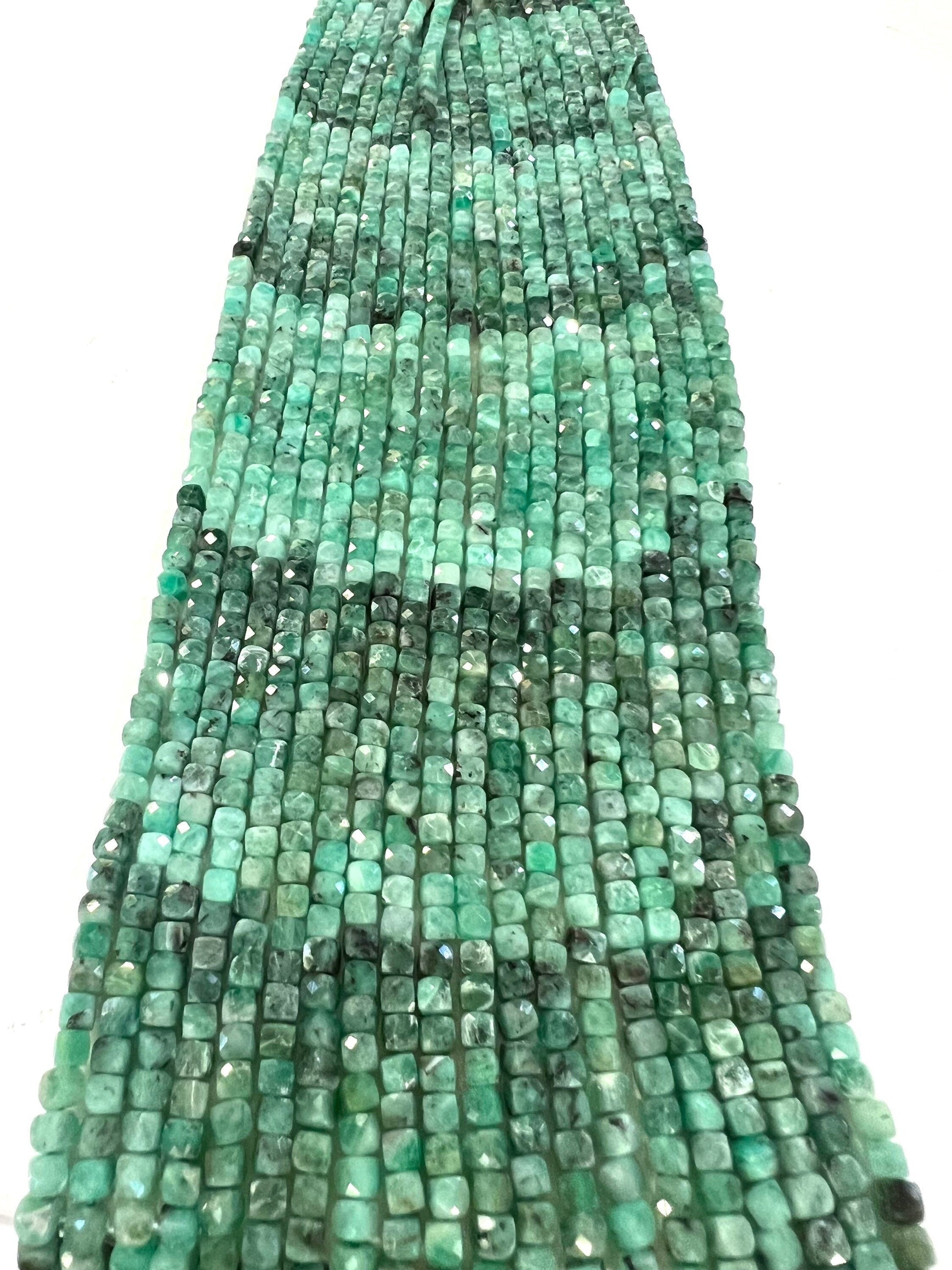 Natural Emerald square cube dice shape 4-4.5mm Faceted Gemstone Beads 12.25”Strand