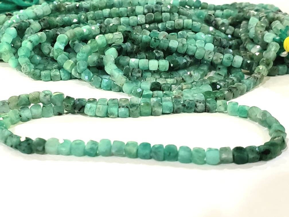 Natural Emerald square cube dice shape 4-4.5mm Faceted Gemstone Beads 12.25”Strand