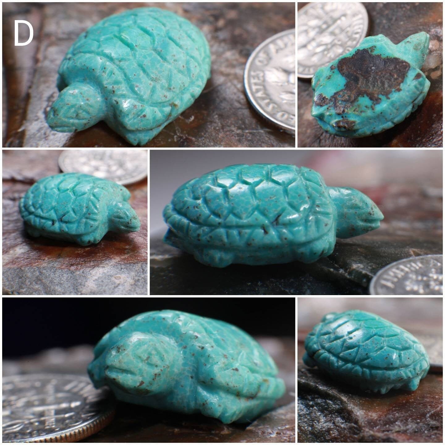 Hand Carved Natural Turquoise Sea Turtle Totem, Miniature Animals Collectible Figurines Vintage Sculpture, Old Stock