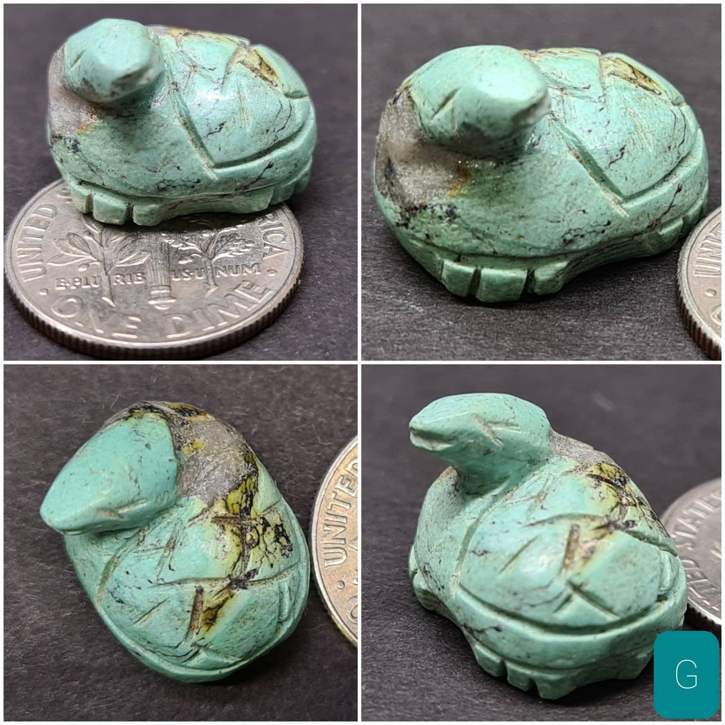 Hand Carved Natural Turquoise Sea Turtle Totem, Miniature Animals Collectible Figurines Vintage Sculpture, Old Stock