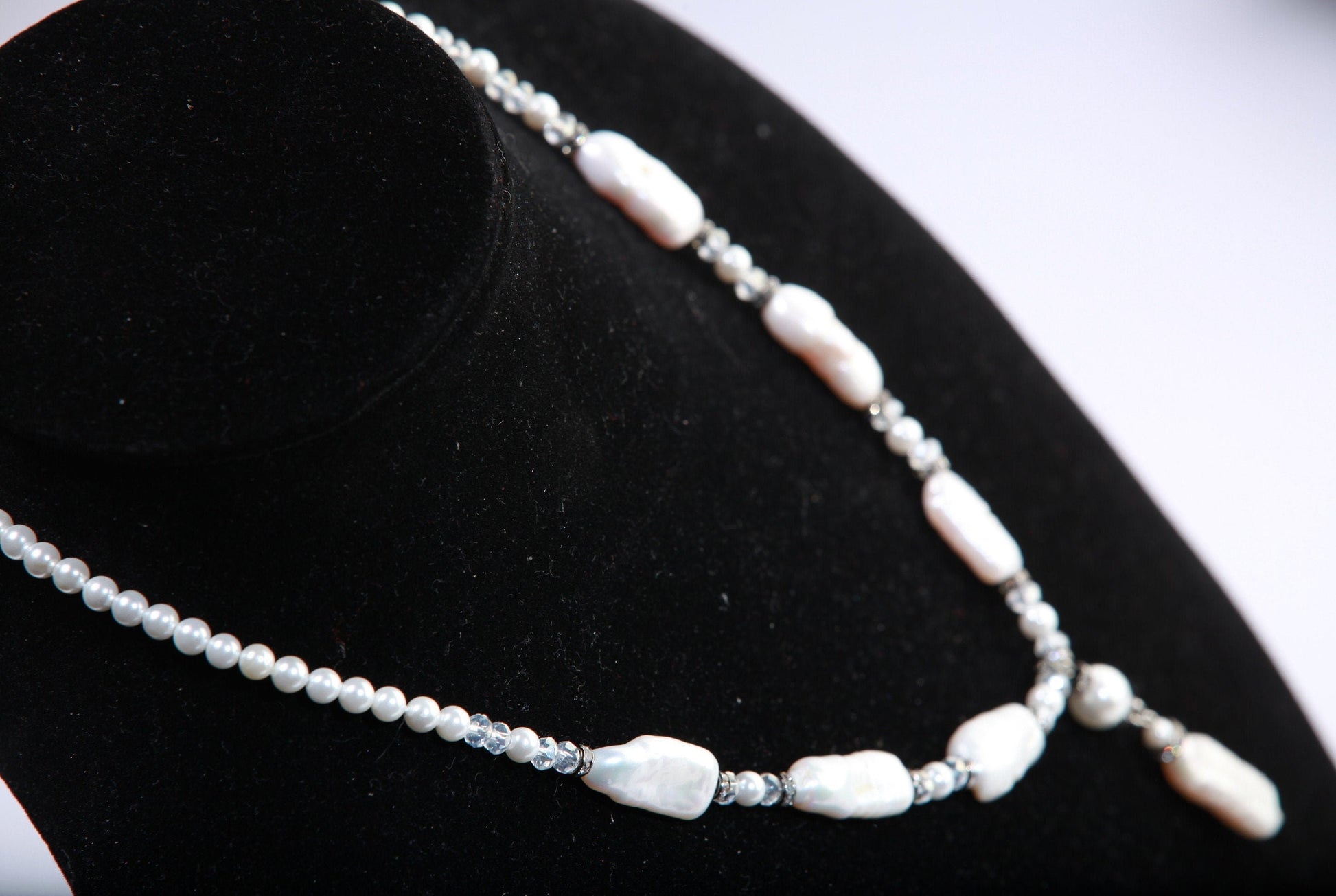 Natural Freshwater Biwa Pearl 10x20mm with Oyster Shell Pearl and Crystal Accent Adjustable Chains 16.5&quot; to 18&quot; Y Necklace