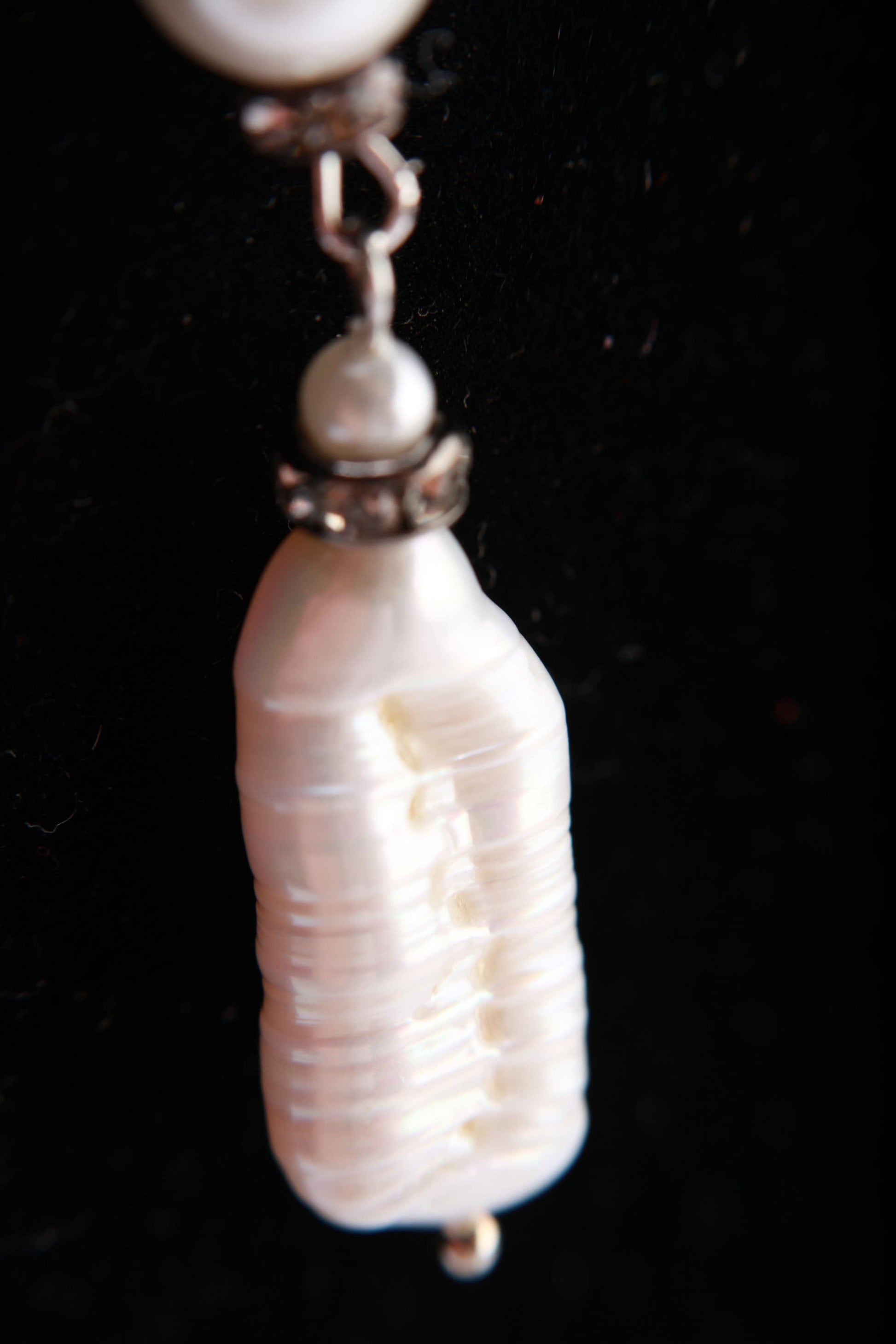 Natural Freshwater Biwa Pearl 10x20mm with Oyster Shell Pearl and Crystal Accent Adjustable Chains 16.5" to 18" Y Necklace