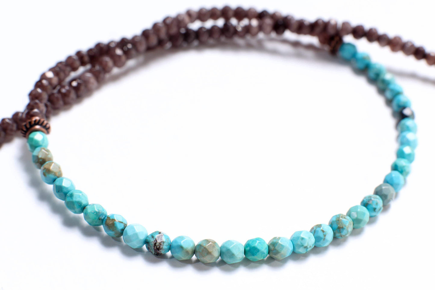 Genuine Blue Turquoise 4mm Faceted Round, Coffee Quartz Rondelle Choker Hand Made Necklace, December Birth Stone, Man and Woman Jewelry