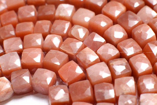 Chocolate Moonstone 7.5-8.5mm Faceted Dice Shape Sauare Cube Beads, Jewelry Making 8&quot; Strand , approx 24 pcs beads