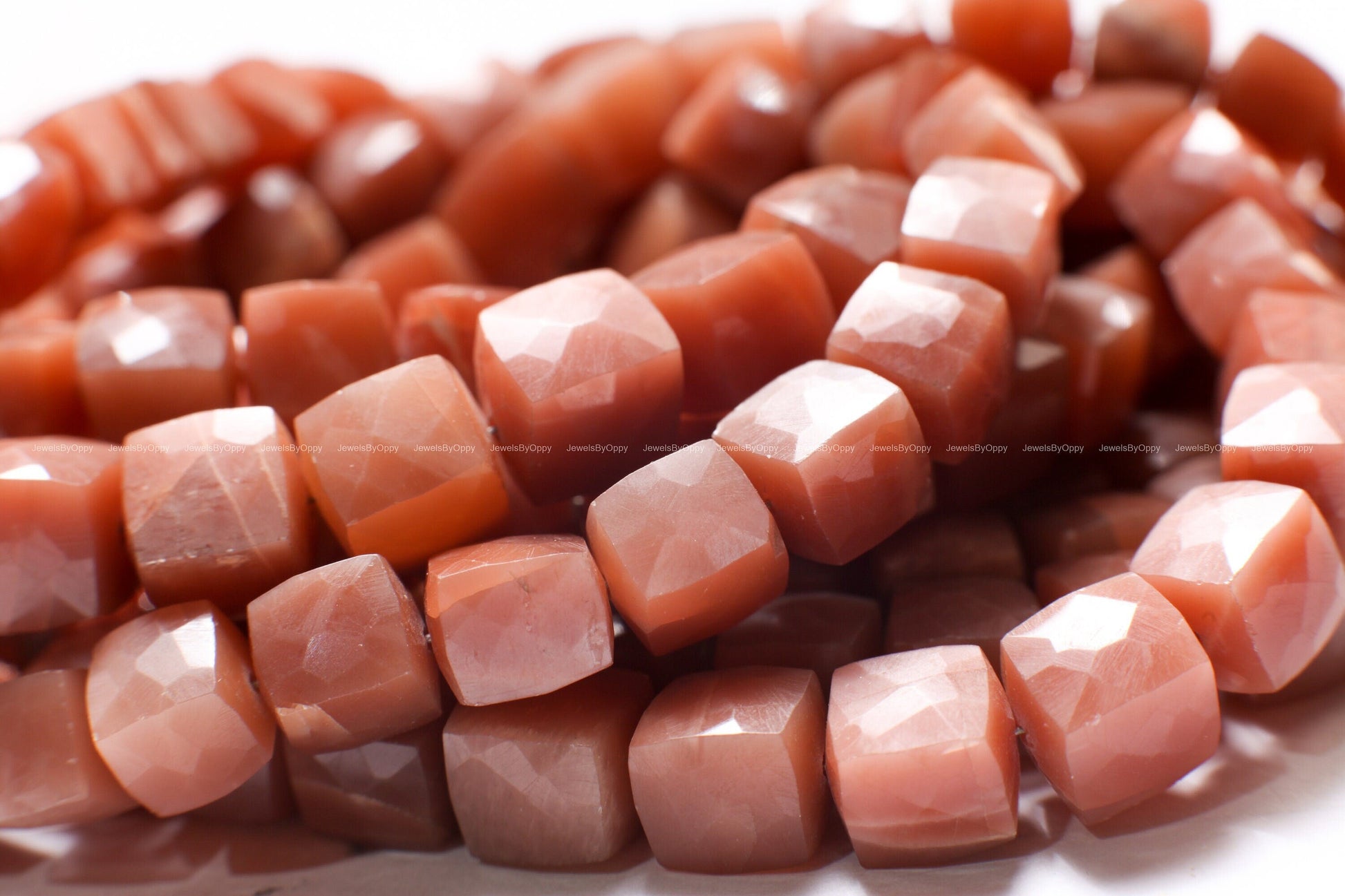 Chocolate Moonstone 7.5-8.5mm Faceted Dice Shape Sauare Cube Beads, Jewelry Making 8&quot; Strand , approx 24 pcs beads