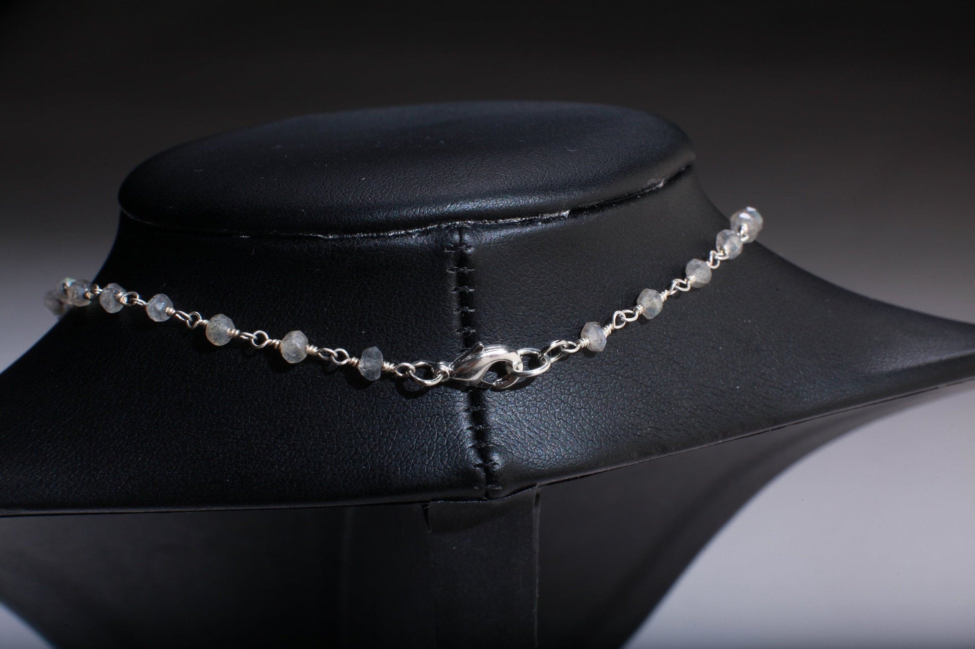 Genuine Labradorite Faceted Free Form Silver Bezel with Labradorite Beaded Rosary Chain 16" Necklace, Healing Gemstone, Jewelry for her