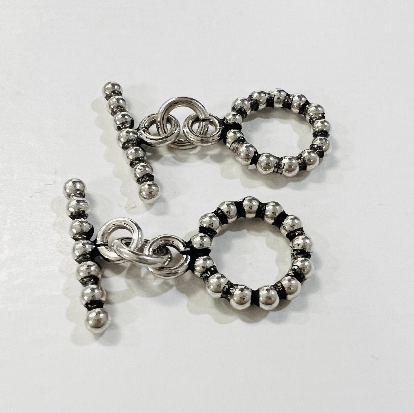 2 sets 925 sterling silver Bali 10.5mm round dots small toggle clasp. Vintage Handmade antique finished Bali toggle for Jewelry making .