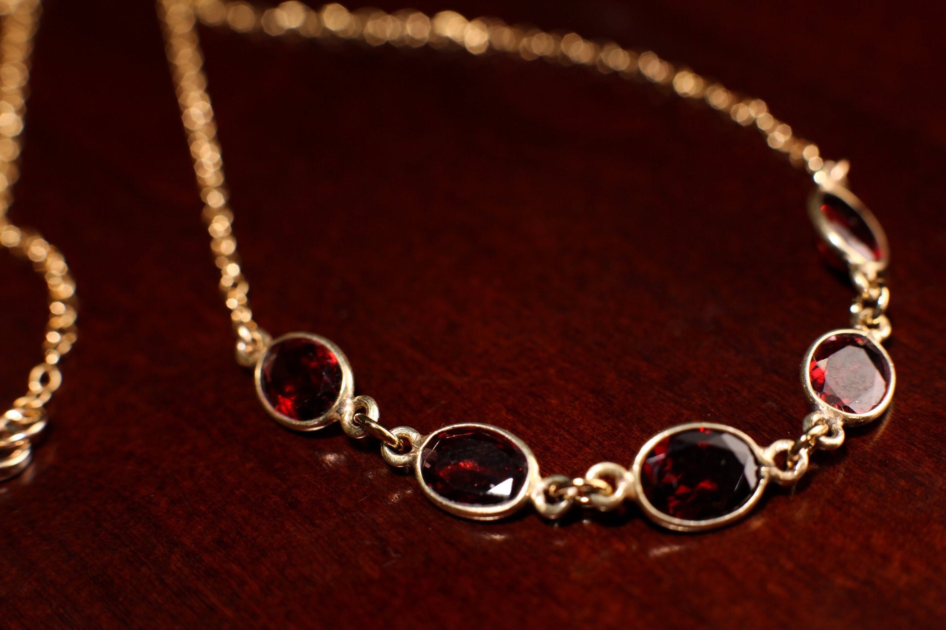 Genuine Garnet Faceted Merlot Red 6x10mm Oval Bezel 14K Gold Filled Cable Chain Necklace, Bridal, January Birthstone, Valentine Gift