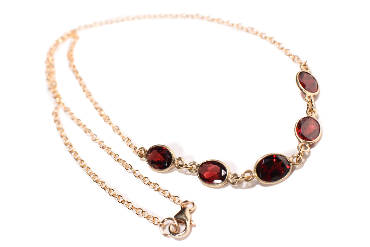 Genuine Garnet Faceted Merlot Red 6x10mm Oval Bezel 14K Gold Filled Cable Chain Necklace, Bridal, January Birthstone, Valentine Gift