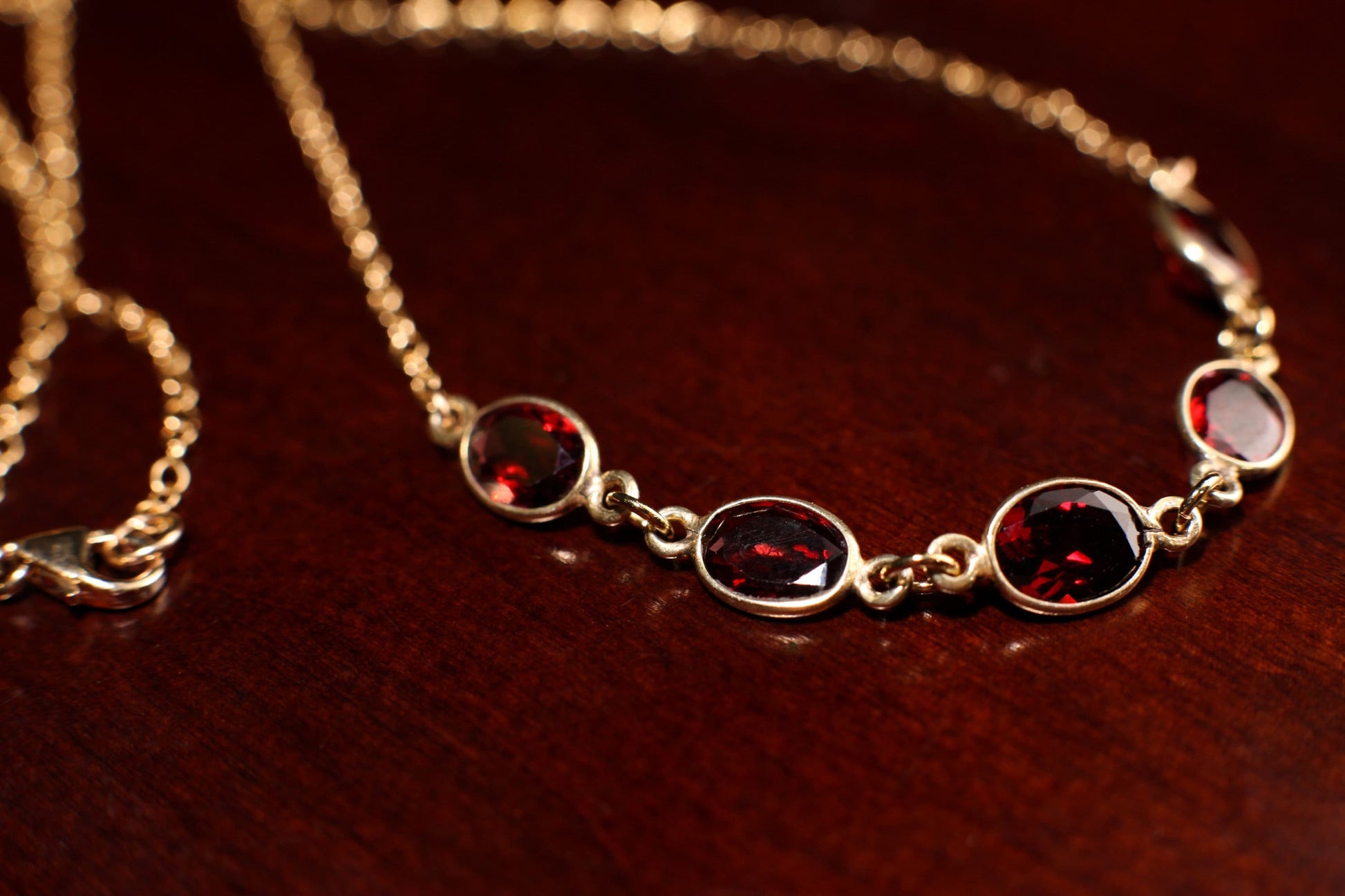 Genuine Garnet Faceted Merlot Red 6x10mm Oval Bezel 14K Gold Filled Cable Chain Necklace, Bridal, January Birthstone, Valentine Gift