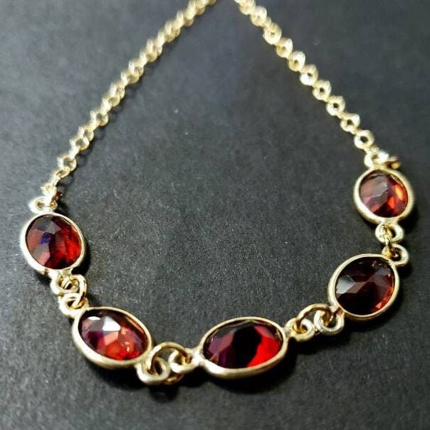 Genuine Garnet Faceted Merlot Red 6x10mm Oval Bezel 14K Gold Filled Cable Chain Necklace, Bridal, January Birthstone, Valentine Gift