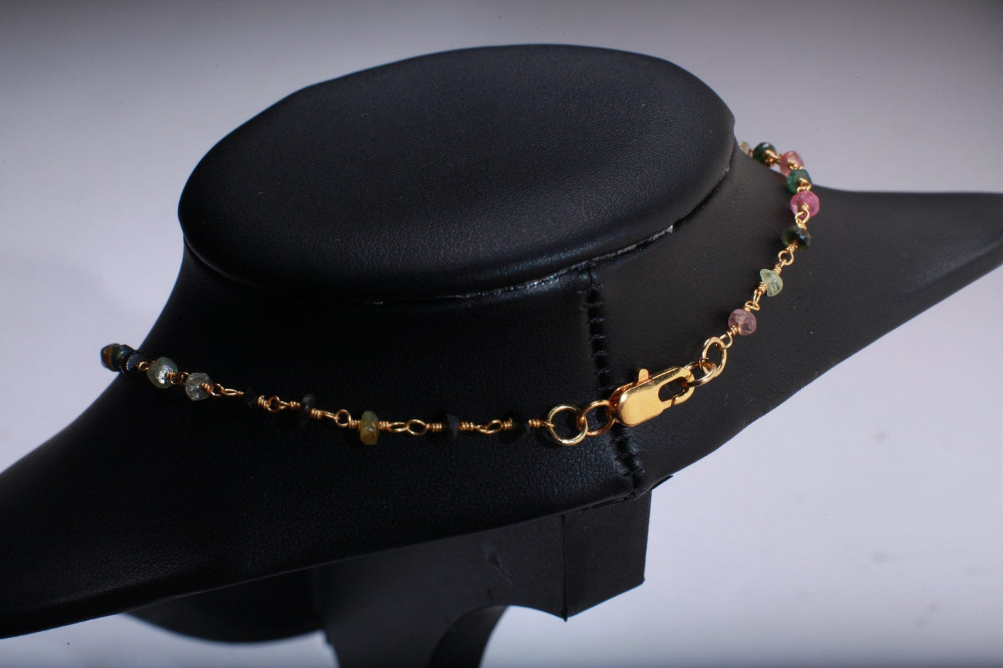 Genuine Ruby Faceted Free Form Oval Gold Vermeil Bezel with Stunning Tourmaline Beaded Rosary Chain 16" Necklace, Girlfriend Gift.