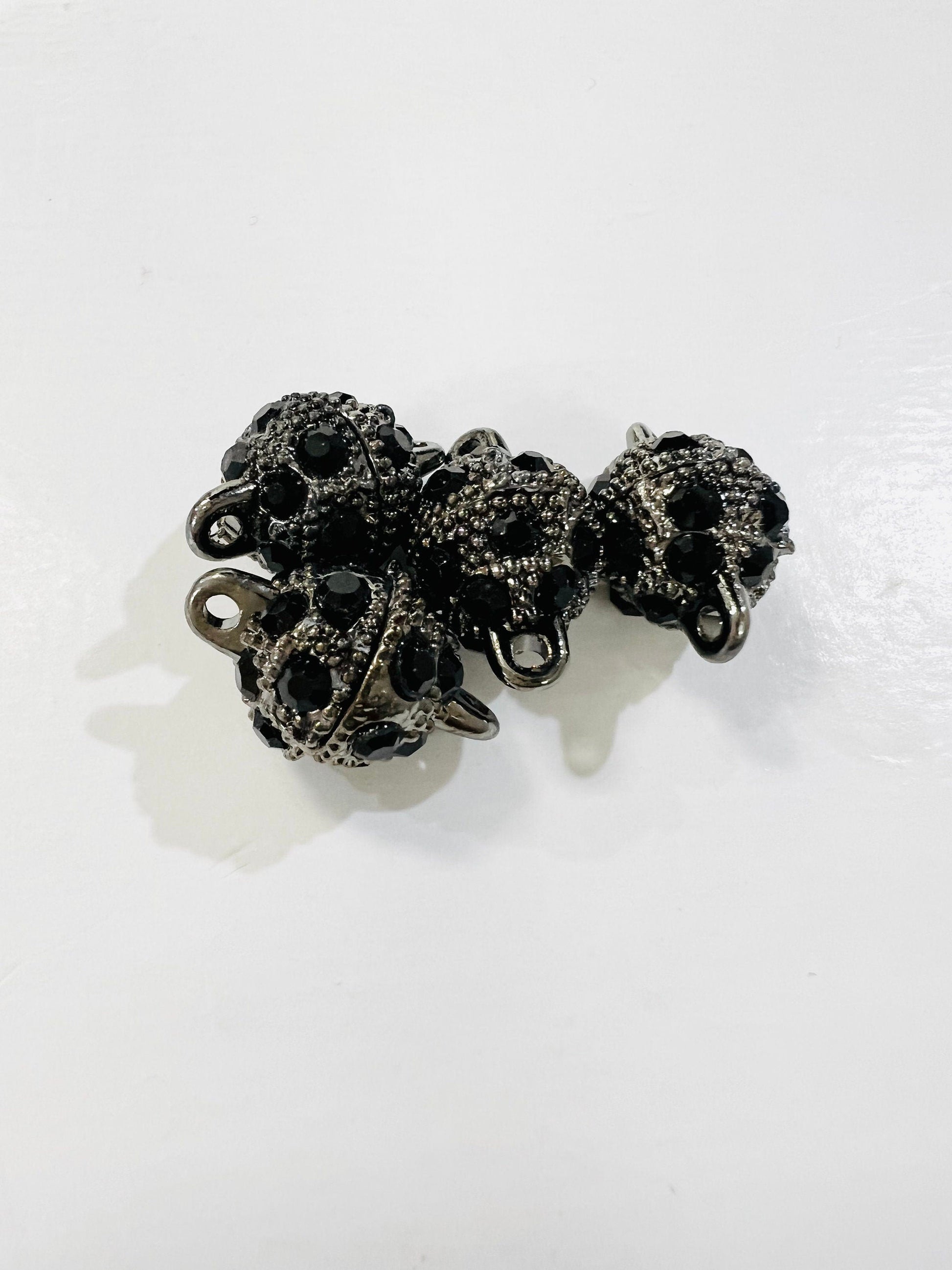 3 Sets Magnetic Clasp 10mm,12mm round black rhinestone crystal setting Oxidized brass fancy sparkle strong Magnet jewelry making clasp