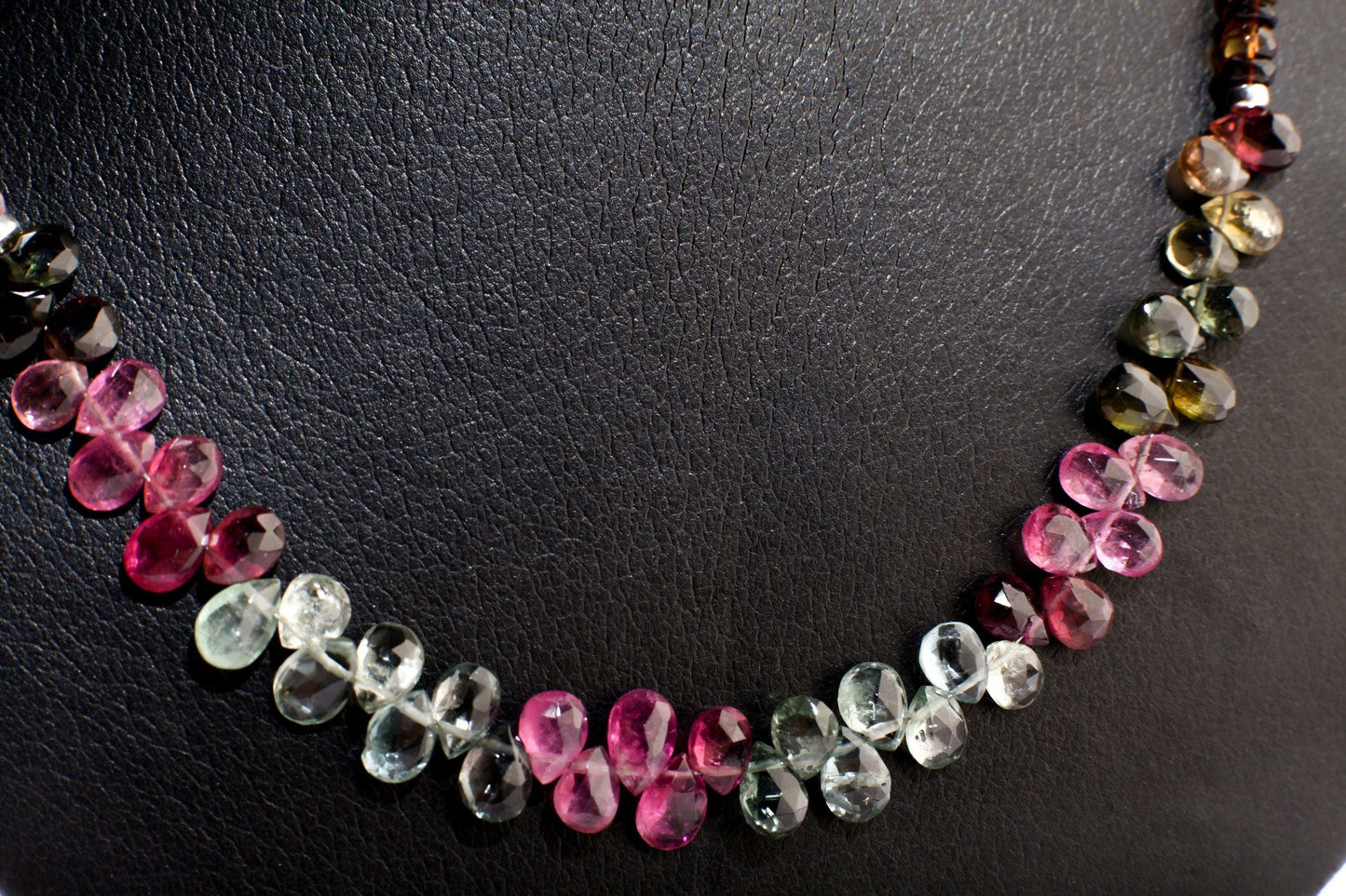 Natural Multi Watermelon Tourmaline AAA Faceted Briolette Teardrop Necklace 20" and matching Earrings Jewelry set in 925 Sterling Silver