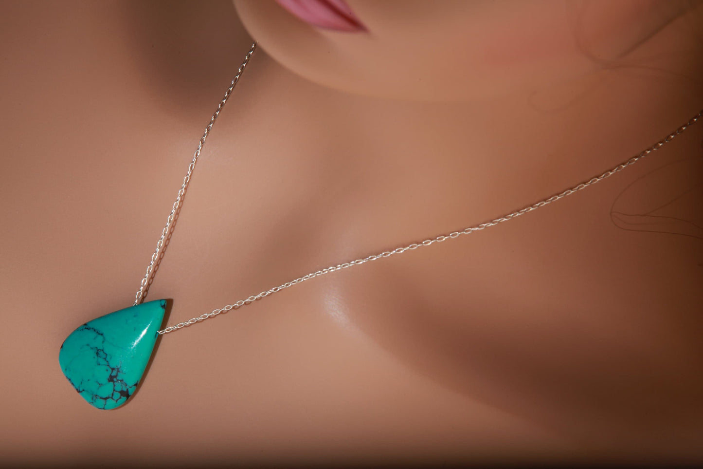 Genuine Tibetan Spiderweb Turquoise Double Sided Teardrop Gemstone Briolette Pear Shape Pendant 925 Sterling Silver Chain 18" Gift For Her