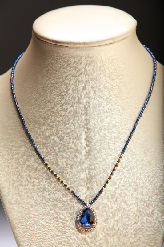 Sapphire Spinel with Cubic Zirconia Rose Gold Charm 16&quot; Necklace