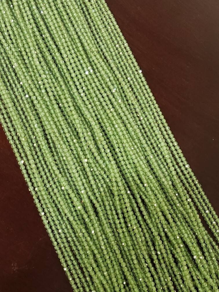 Natural Peridot 2mm Faceted AAA Quality Round Beads for Jewelry Making 13&quot;