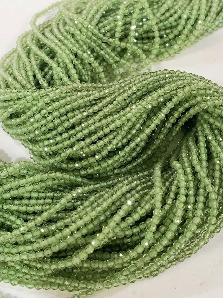 Natural Peridot 2mm Faceted AAA Quality Round Beads for Jewelry Making 13"