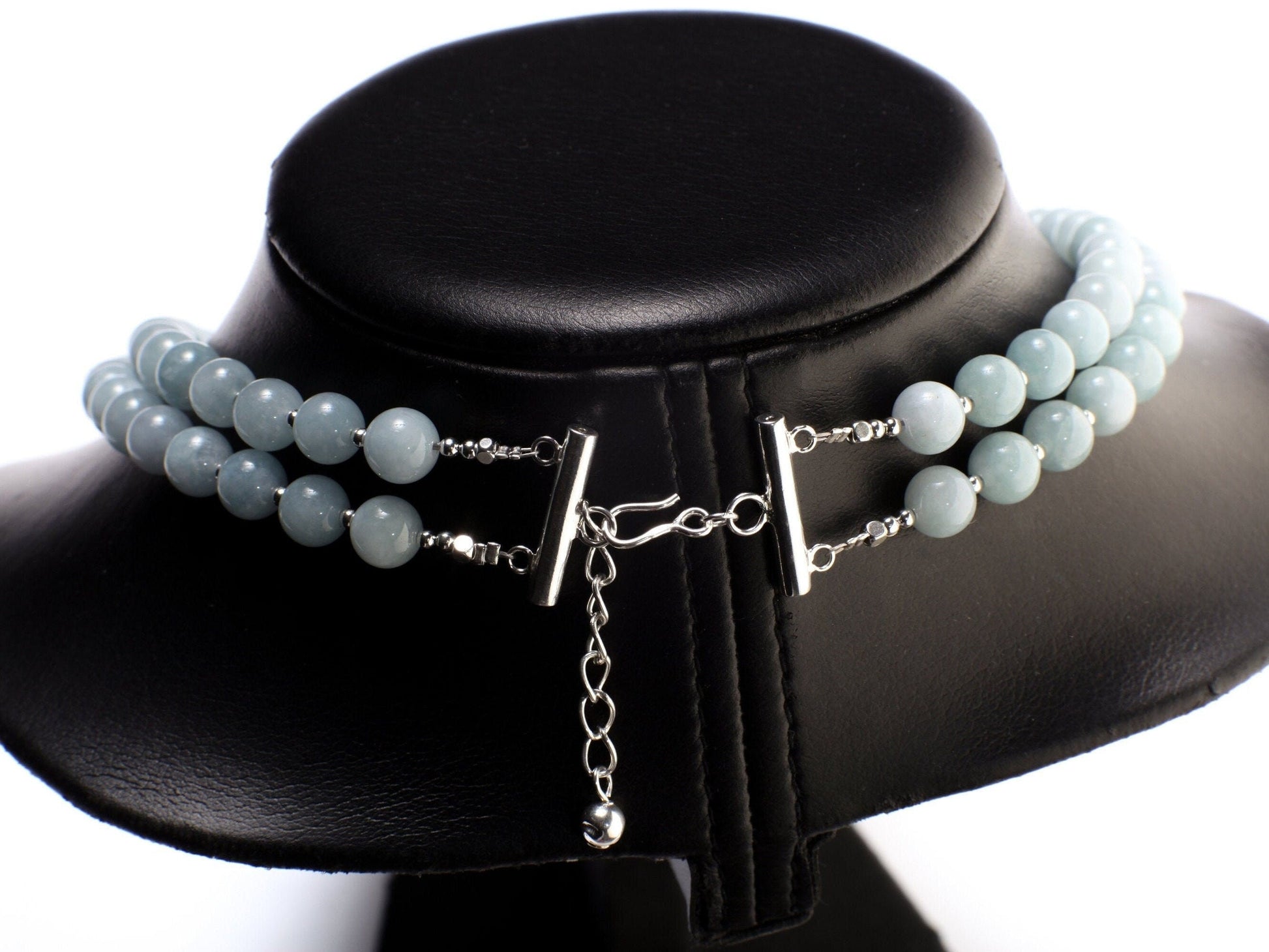 Aquamarine 2 Line Necklace, Genuine Aquamarine Smooth Round,925 Sterling Silver Spacers & Clasp,Natural gems March Birthstone, 18"plus 2"ext