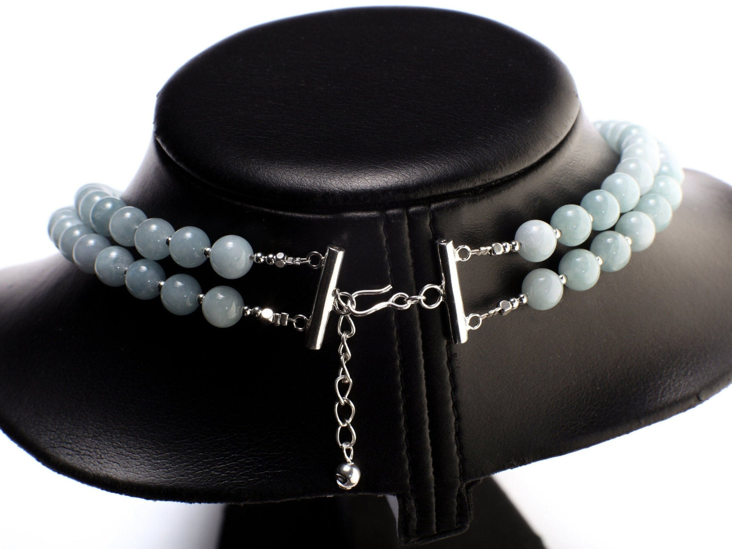 Aquamarine 2 Line Necklace, Genuine Aquamarine Smooth Round,925 Sterling Silver Spacers & Clasp,Natural gems March Birthstone, 18"plus 2"ext