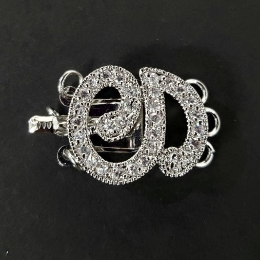 Cubic Zirconia CZ Micro Pave 3 Loop Diamond Style 15×20mm Rhodium Sterling Silver Fancy Clasp, Pearl Clasp, High End Jewelry Clasp
