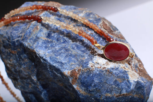Ruby Necklace, Genuine Hessonite Garnet Faceted Rondel, Ruby Gold Bezel in 14K Gold Filled Spacers & Clasp, 16" Necklace, Gift For Her