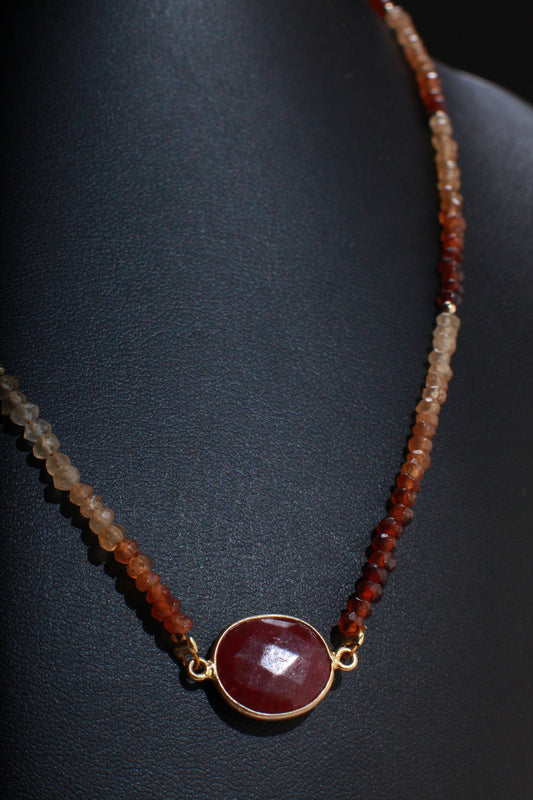 Ruby Necklace, Genuine Hessonite Garnet Faceted Rondel, Ruby Gold Bezel in 14K Gold Filled Spacers & Clasp, 16&quot; Necklace, Gift For Her