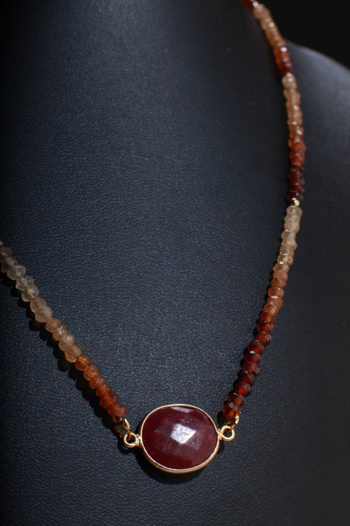 Ruby Necklace, Genuine Hessonite Garnet Faceted Rondel, Ruby Gold Bezel in 14K Gold Filled Spacers & Clasp, 16" Necklace, Gift For Her