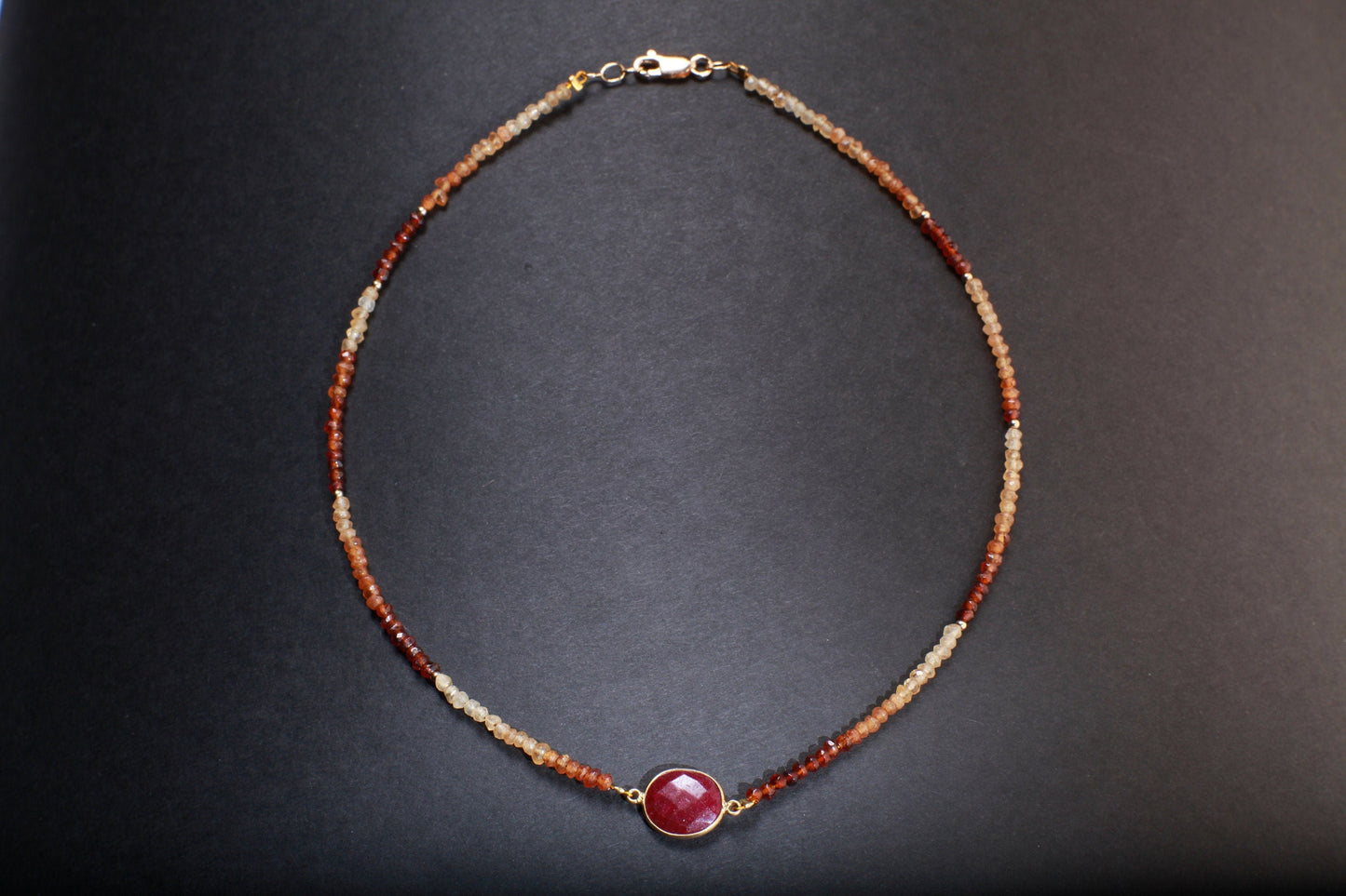 Ruby Necklace, Genuine Hessonite Garnet Faceted Rondel, Ruby Gold Bezel in 14K Gold Filled Spacers & Clasp, 16&quot; Necklace, Gift For Her