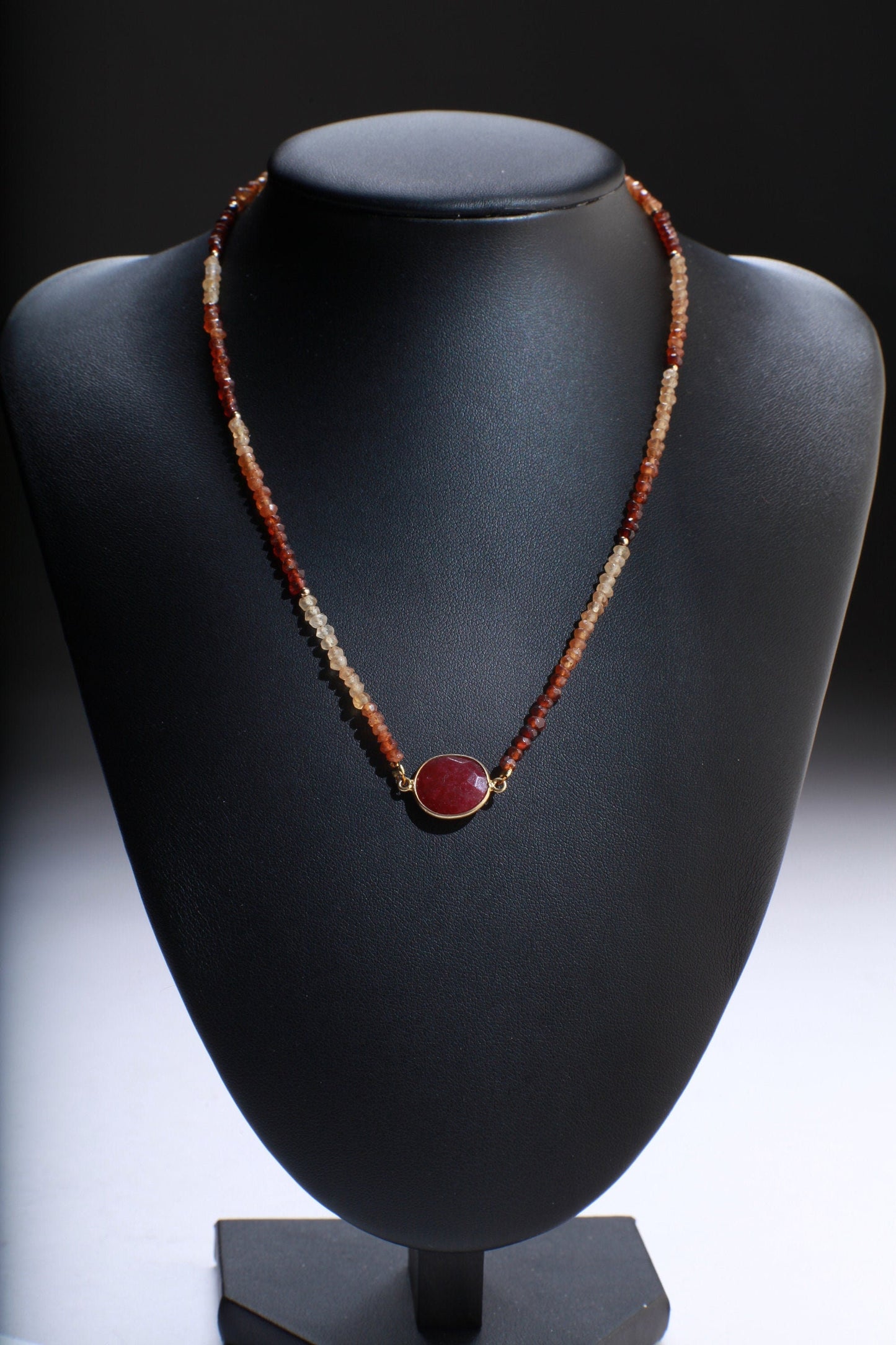 Ruby Necklace, Genuine Hessonite Garnet Faceted Rondel, Ruby Gold Bezel in 14K Gold Filled Spacers & Clasp, 16&quot; Necklace, Gift For Her