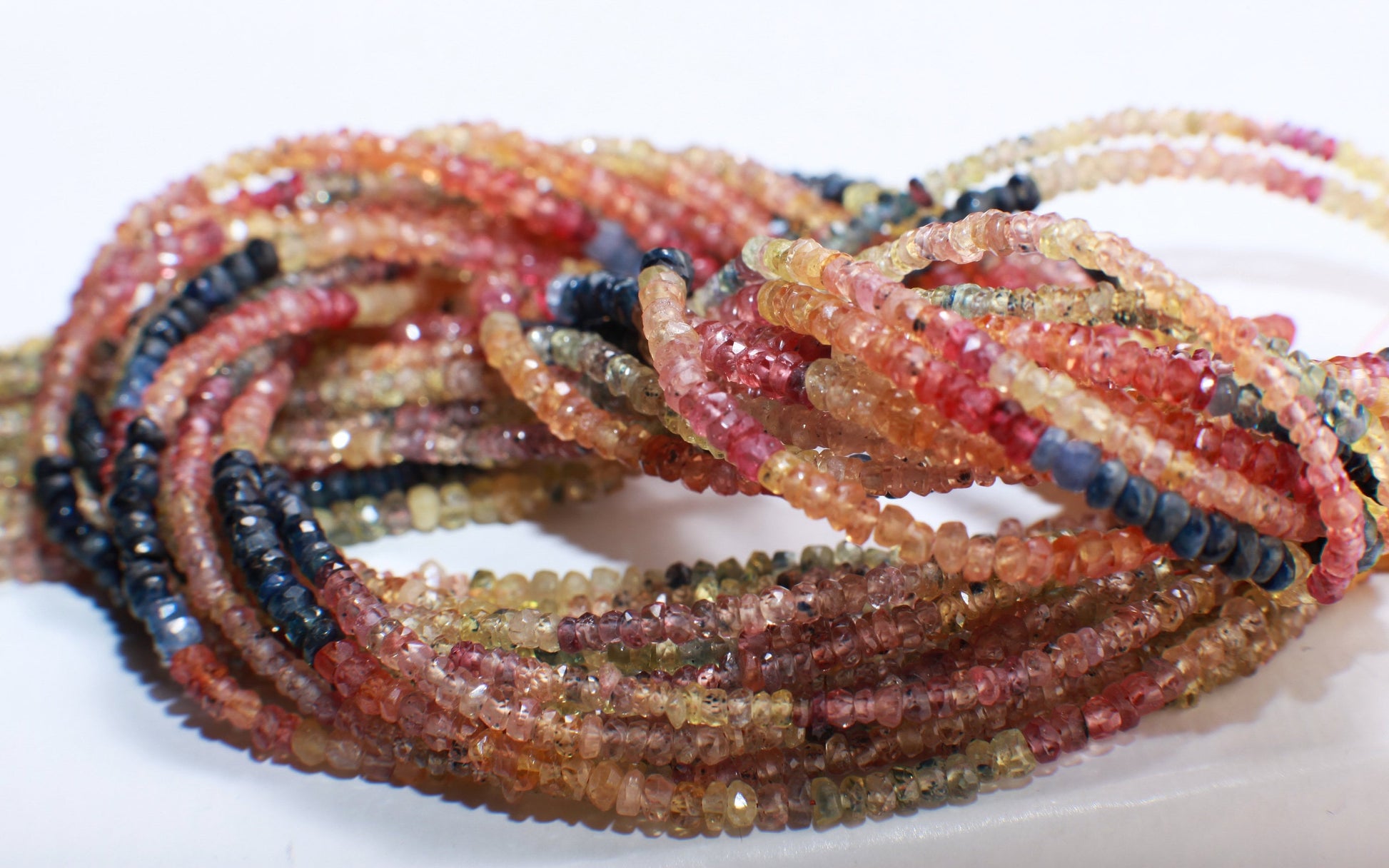 Natural multi Sapphire Shaded Raw Hand cut Faceted 2.5-3.5mm Rondelle, sunset sapphire precious Gemstone Beads 14&quot; Strand
