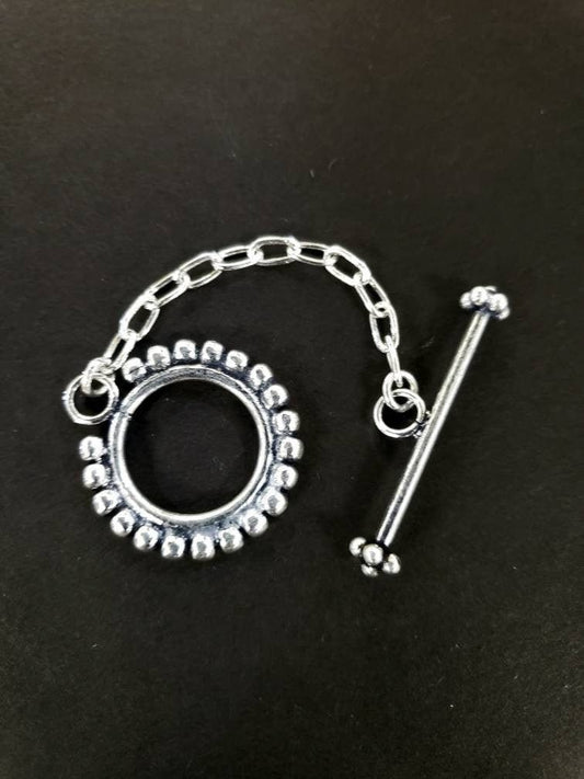 925 sterling silver Bali 22mm fancy toggle clasp, 2" adjustable chain, handmade vintage, heavy weight clasp for jewelry making, 1 set