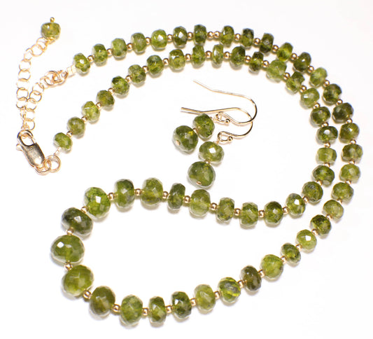 Natural Green Apatite 5.5-9mm Faceted Graduated Rondelle with 14K Gold Filled Spacers & Clasp Necklace,Earrings Jewelry Set Rare collection