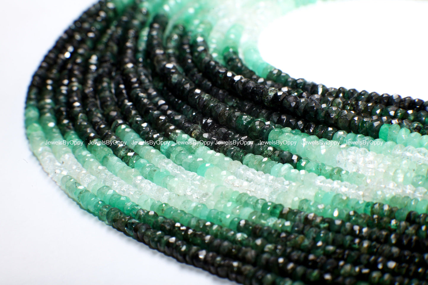 Natural Emerald Ombre Shaded 3-4mm Faceted Roundel AAA Fine Quality for Jewelry Making, Necklace Bracelet Gemstone 4&quot;, 7.5&quot;, 15&quot; Strand