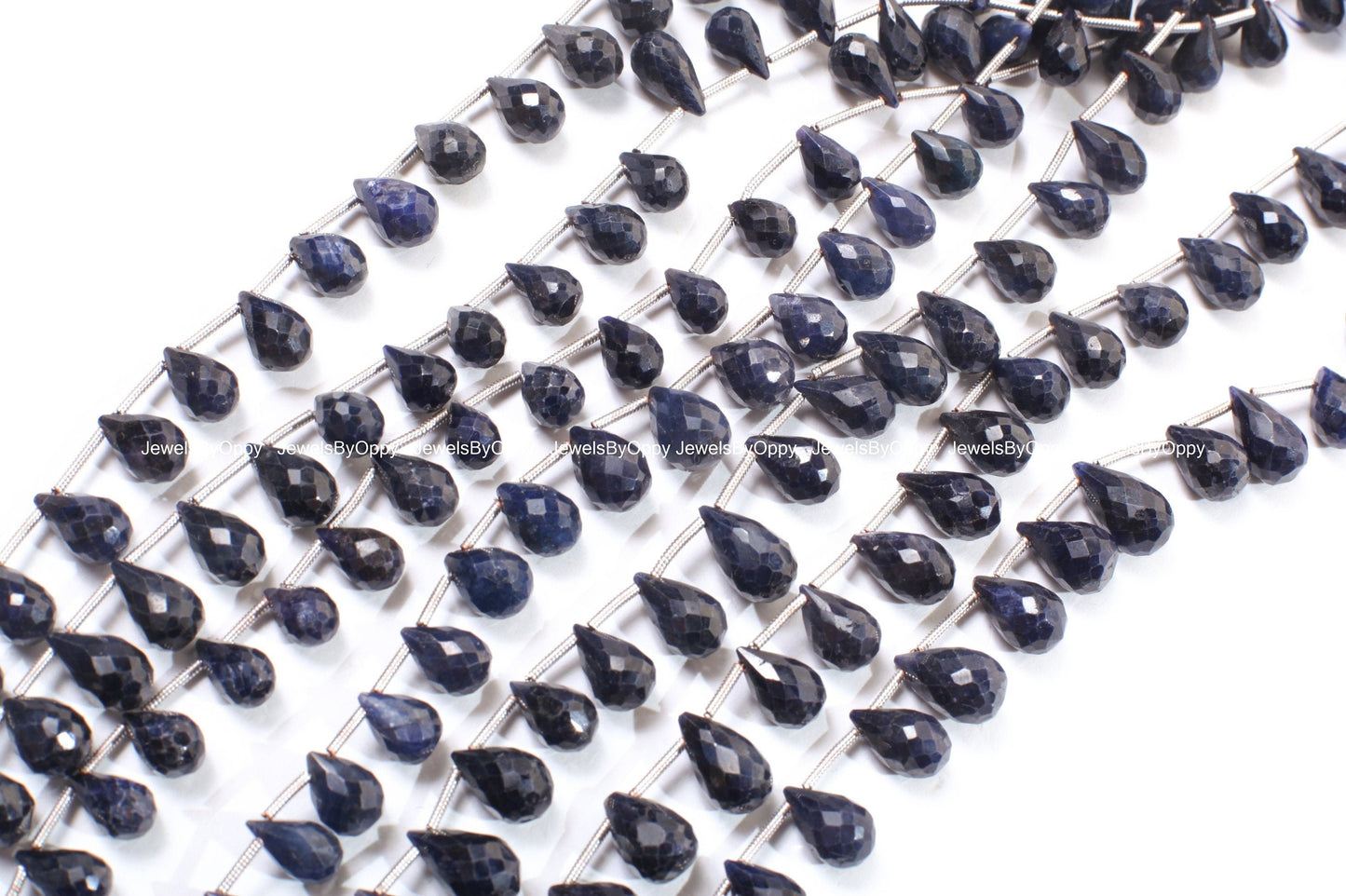 Sapphire Briolette, Natural Blue Sapphire Faceted Teardrop 6x10.5-7x11.5mm Gemstone Briolette Jewelry Beads 10 pcs or 20 pcs Strand