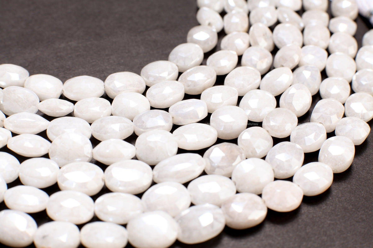 Natural Silverite, White Sapphire Mystic Faceted Oval 8x9-9x11mm Gemstone 8" strand, High quality, White Silverite, Jewelry Making Beads.