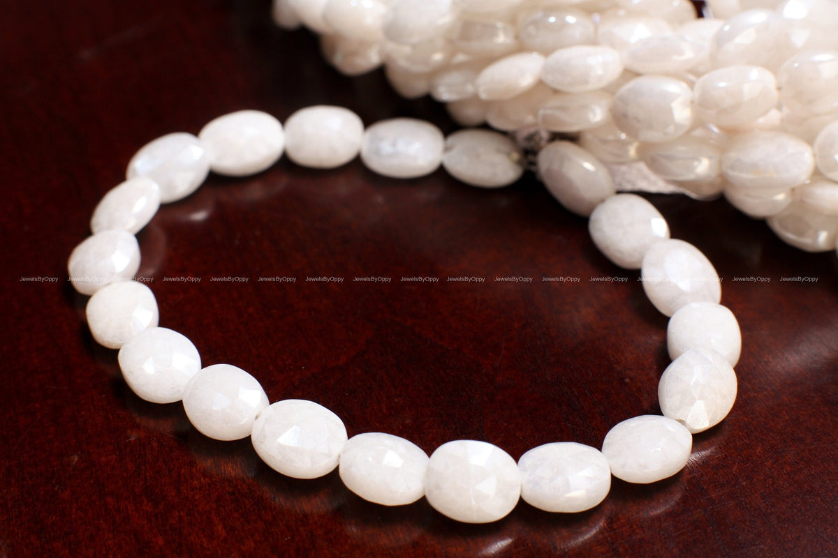 Natural Silverite, White Sapphire Mystic Faceted Oval 8x9-9x11mm Gemstone 8" strand, High quality, White Silverite, Jewelry Making Beads.