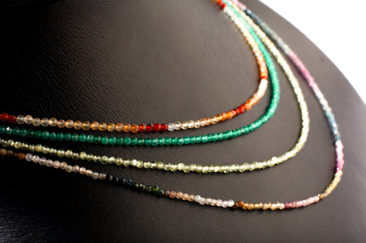 2mm Faceted Mexican Fire Opal, Green Onyx, Peridot,Watermelon Tourmaline Layering Choker 925 Sterling Silver Necklace, Precious Gemstones