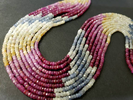 Natural Multi Sapphire Rondelle, AAA Natural 3-3.5mm Shaded Faceted Roundel Gemstone Jewelry Beads in 4&quot;/8&quot;/16&quot; Strand