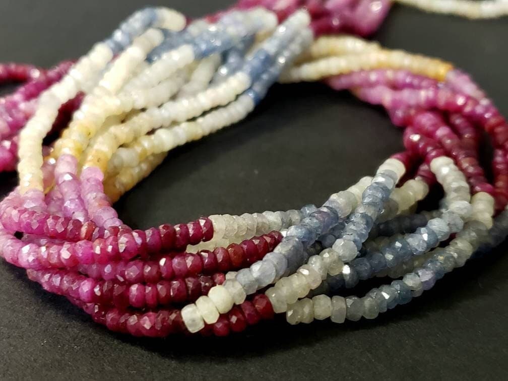 Natural Multi Sapphire Rondelle, AAA Natural 3-3.5mm Shaded Faceted Roundel Gemstone Jewelry Beads in 4&quot;/8&quot;/16&quot; Strand