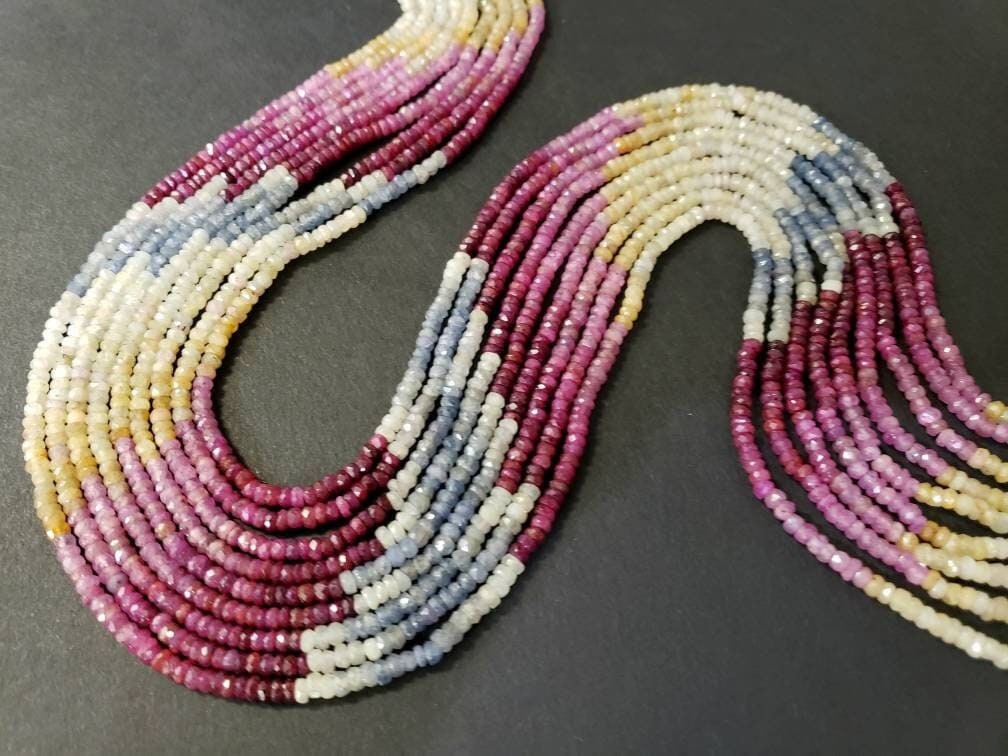 Natural Multi Sapphire Rondelle, AAA Natural 3-3.5mm Shaded Faceted Roundel Gemstone Jewelry Beads in 4&quot;/8&quot;/16&quot; Strand