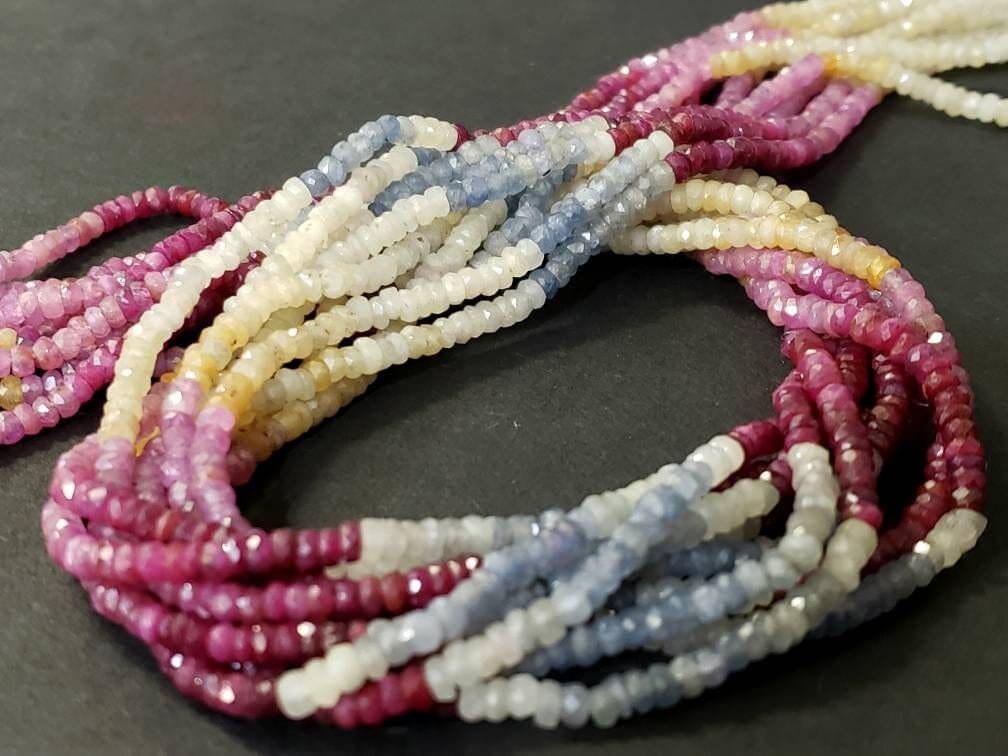 Natural Multi Sapphire Rondelle, AAA Natural 3-3.5mm Shaded Faceted Roundel Gemstone Jewelry Beads in 4&quot;/8&quot;/16&quot; Strand