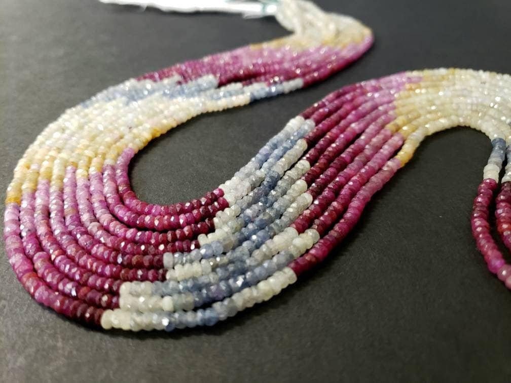 Natural Multi Sapphire Rondelle, AAA Natural 3-3.5mm Shaded Faceted Roundel Gemstone Jewelry Beads in 4&quot;/8&quot;/16&quot; Strand