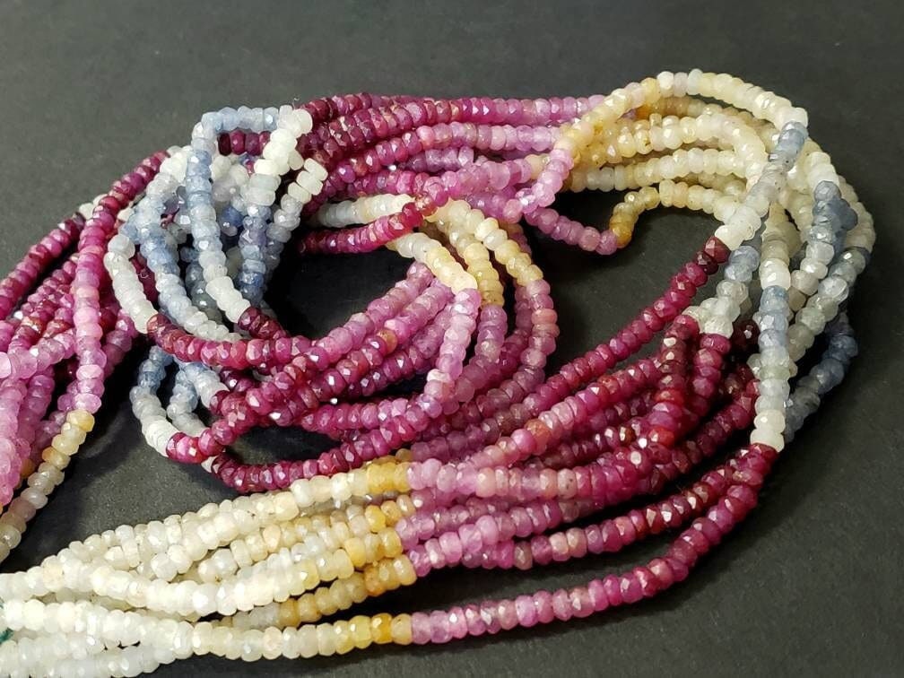 Natural Multi Sapphire Rondelle, AAA Natural 3-3.5mm Shaded Faceted Roundel Gemstone Jewelry Beads in 4&quot;/8&quot;/16&quot; Strand